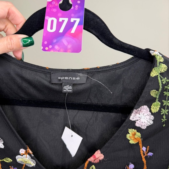 Spense NWT Black Floral Embroidered Mesh Bell Sleeve Dress Women's Size 10 - Picture 2 of 3